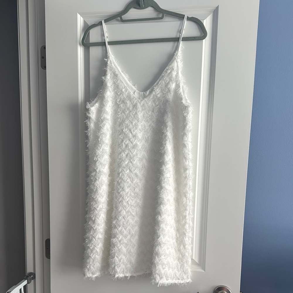 White Textured Spaghetti Strap Dress